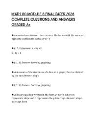 MATH 110 MODULE 8 FINAL PAPER 2026 COMPLETE QUESTIONS AND ANSWERS GRADED A+