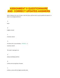 ASSIGNMENT 8 QUESTIONNAIRE AND CORRECT UPDATED ANSWERS
