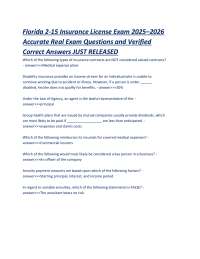 Florida 2-15 Insurance License Exam 2025–2026 Accurate Real Exam Questions and Answers