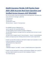 Health Insurance Florida 2-40 Practice Exam 2025–2026 Accurate Questions and Answers
