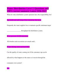 Water Distribution Level 2| Questions and 100% correct answers| Latest 2026-2027