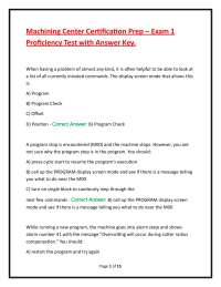 Machining Center Certification Prep – Exam 1 Proficiency Test with Answer Key.