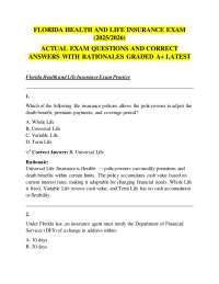 FLORIDA HEALTH AND LIFE INSURANCE EXAM (2025/2026) QUESTIONS AND CORRECT ANSWERS