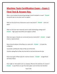 Machine Tools Certification Exam – Exam 1 Final Test & Answer Key.