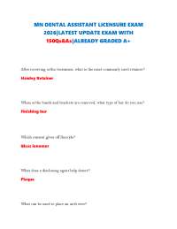 MN DENTAL ASSISTANT LICENSURE EXAM 2026|LATEST UPDATE EXAM WITH 150Qs&As|ALREADY GRADED A+