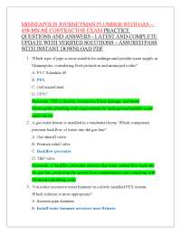 MINNEAPOLIS JOURNEYMAN PLUMBER WITH GAS – 498-MN-MI CONTRACTOR EXAM QUESTIONS AND ANSWERS