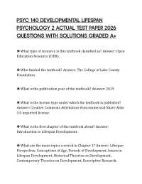 PSYC 140 DEVELOPMENTAL LIFESPAN PSYCHOLOGY 2 ACTUAL TEST PAPER 2026 QUESTIONS WITH SOLUTIO