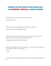 VIRGINIA LIFE AND HEALTH FINAL EXAM 2025-2026|ORIGINAL 220Qs&As|A+GRADE ASSURED