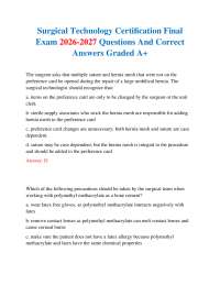 Surgical Technology Certification Final Exam 2026-2027 Questions And Correct Answers Grade