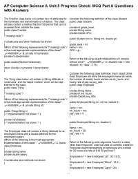 AP Computer Science A Unit 5 Progress Check: MCQ Part A Questions with Answers