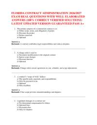 FLORIDA CONTRACT ADMINISTRATION 2026/2027 EXAM REAL QUESTIONS WITH WELL ELABORATED ANSWE