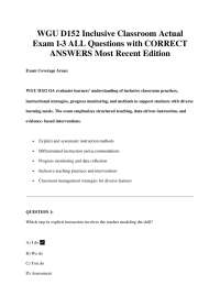 WGU D152 Inclusive Classroom Actual Exam 1-3 ALL Questions with CORRECT ANSWERS Most Rece
