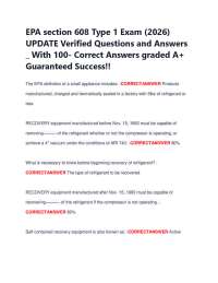 EPA section 608 Type 1 Exam (2026) UPDATE Verified Questions and Answers _ With 100- Cor