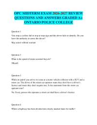 OPC MIDTERM EXAM 2026-2027 REVIEW QUESTIONS AND ANSWERS GRADED A+ ONTARIO POLICE COLLEGE