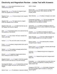 Electricity and Magnetism Review – Judas Test with Answers