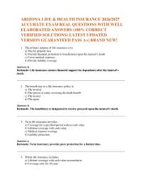 ARIZONA LIFE & HEALTH INSURANCE 2026/2027 ACCURATE EXAM REAL QUESTIONS WITH WELL ELABORA