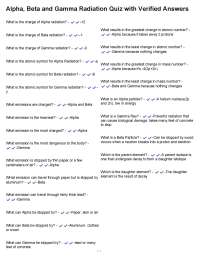 Alpha, Beta and Gamma Radiation Quiz with Verified Answers