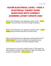 NCCER ELECTRICAL LEVEL 1 MOD 4 ELECTRICAL THEORY EXAM QUESTIONS WITH CORRECT ANSWERS