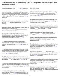 14 Fundamentals of Electricity: Unit 14 - Magnetic Induction Quiz with Verified Answers