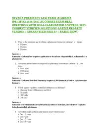 NEVADA PHARMACY LAW EXAM (ALABAMA SPECIFIC) 2026/2027 ACCURATE EXAM REAL QUESTIONS WIT