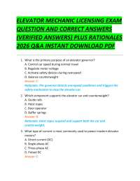 ELEVATOR MECHANIC LICENSING EXAM QUESTION AND CORRECT ANSWERS (VERIFIED ANSWERS)