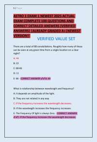 ASTRO 1 Exam 1 Newest 2025/2026: Complete 100 Questions and Verified Detailed Correct Q&A