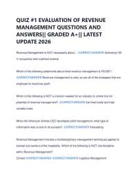 QUIZ #1 EVALUATION OF REVENUE MANAGEMENT QUESTIONS AND ANSWERS|| GRADED A+|| LATEST UPD