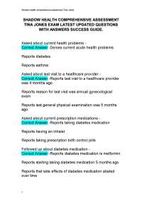 SHADOW HEALTH COMPREHENSIVE ASSESSMENT TINA JONES EXAM LATEST UPDATED QUESTIONS