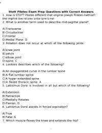 Stott Pilates Exam Prep Questions with Correct Answers