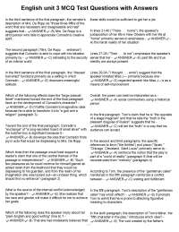 English unit 3 MCQ Test Questions with Answers