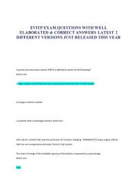 EVITP EXAM QUESTIONS WITH WELL ELABORATED & CORRECT ANSWERS LATEST 2 DIFFERENT VERSIONS JU