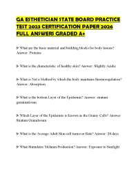 GA ESTHETICIAN STATE BOARD PRACTICE TEST 2023 CERTIFICATION PAPER 2026 FULL ANSWERS GRADED