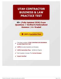UTAH CONTRACTOR BUSINESS & LAW PRACTICE TEST 60+ (Fully Updated 2026) Exam Questions