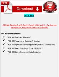 AGB 302 Question 5 with Correct Answer (2026–2027) – Agribusiness Management Assignment &