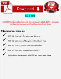 AGB 302 Final Exam Questions with Correct Answers (2026–2027) – Complete Agribusiness Mana