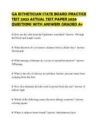 GA ESTHETICIAN STATE BOARD PRACTICE TEST 2023 ACTUAL TEST PAPER 2026 QUESTIONS WITH ANSWER