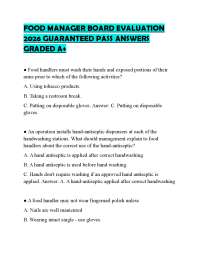 FOOD MANAGER BOARD EVALUATION 2026 GUARANTEED PASS ANSWERS GRADED A+