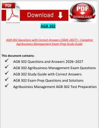 AGB 302 Questions with Correct Answers (2026–2027) – Complete Agribusiness Management Exam