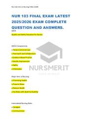 NUR 103 FINAL EXAM LATEST 2025/2026 EXAM COMPLETE QUESTION AND ANSWERS.