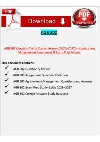 AGB 302 Question 5 with Correct Answer (2026–2027) – Agribusiness Management Assignment &