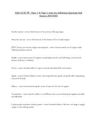 AQA GCSE PE - Paper 1 & Paper 2 some key definitions Questions And Answers 2025/2026