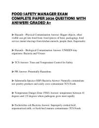 FOOD SAFETY MANAGER EXAM COMPLETE PAPER 2026 QUESTIONS WITH ANSWERS GRADED A+