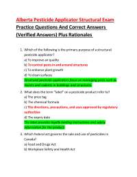 Alberta Pesticide Applicator Structural Exam Practice Questions And Correct Answers