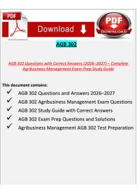 AGB 302 Questions with Correct Answers (2026–2027) – Complete Agribusiness Management Exam