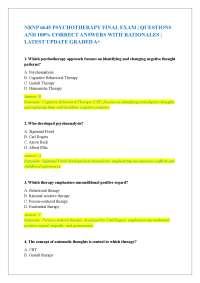 NRNP 6645 PSYCHOTHERAPY FINAL EXAM | QUESTIONS AND 100% CORRECT ANSWERS WITH RATIONALES