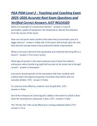 PGA PGM Level 2 - Teaching and Coaching Exam 2025–2026 Accurate Real Exam Qs and As