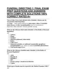 FUNERAL DIRECTING 1 FINAL EXAM PREP QUESTIONS