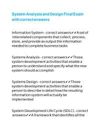 System Analysis and Design Final Exam with correct answers