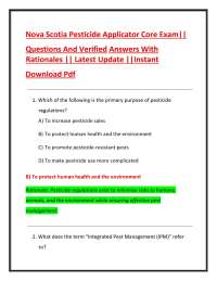 Nova Scotia Pesticide Applicator Core Exam|| Questions And Verified Answers With Rational