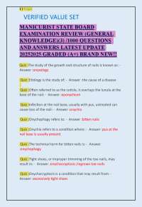 Manicurist State Board Exam Review 2025/2026: 1000 Verified General Knowledge Q&A
